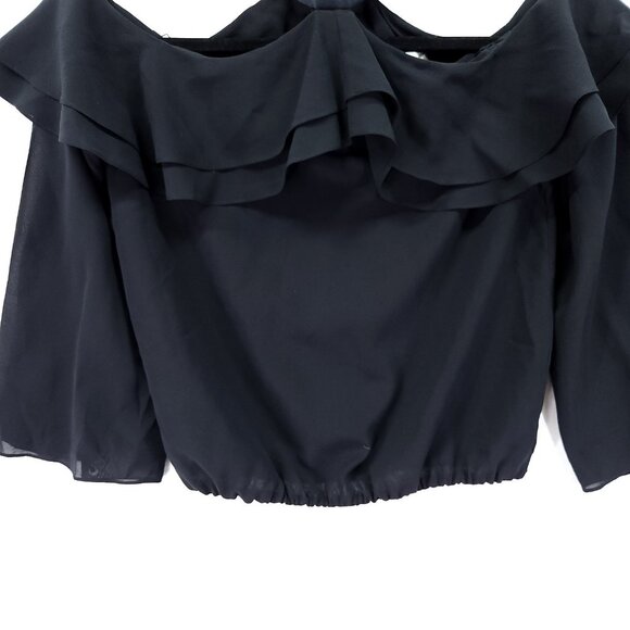 Alice + Olivia Silk Halter Top Size XS Cold Shoulder Ruffle Blouse Black - Picture 4 of 12